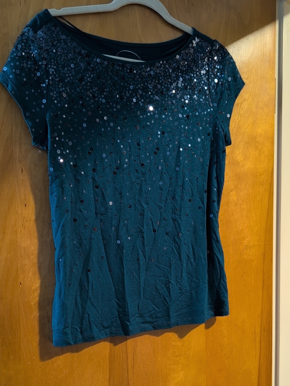 INC International Concepts Teal Short-Sleeve Sequin Top